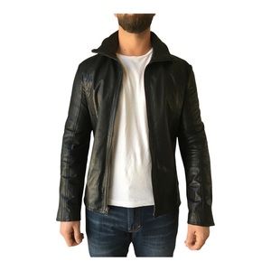 7 Diamonds Slim Black Leather Jacket - Mens Small